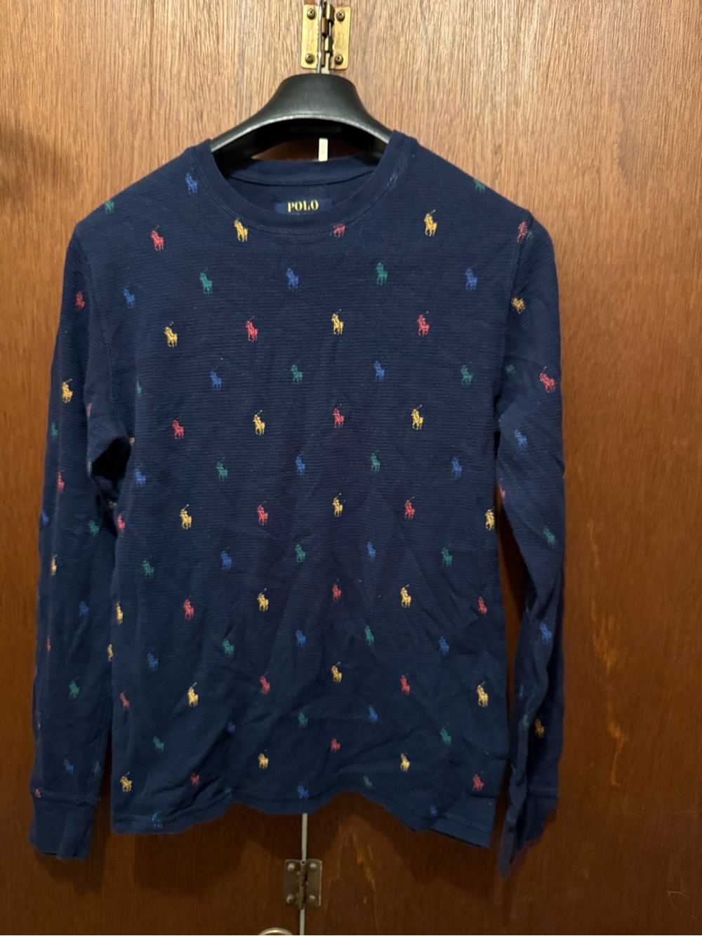 Polo by Ralph Lauren Navy V-Neck Sweater with Multicolor Pony Embroidery